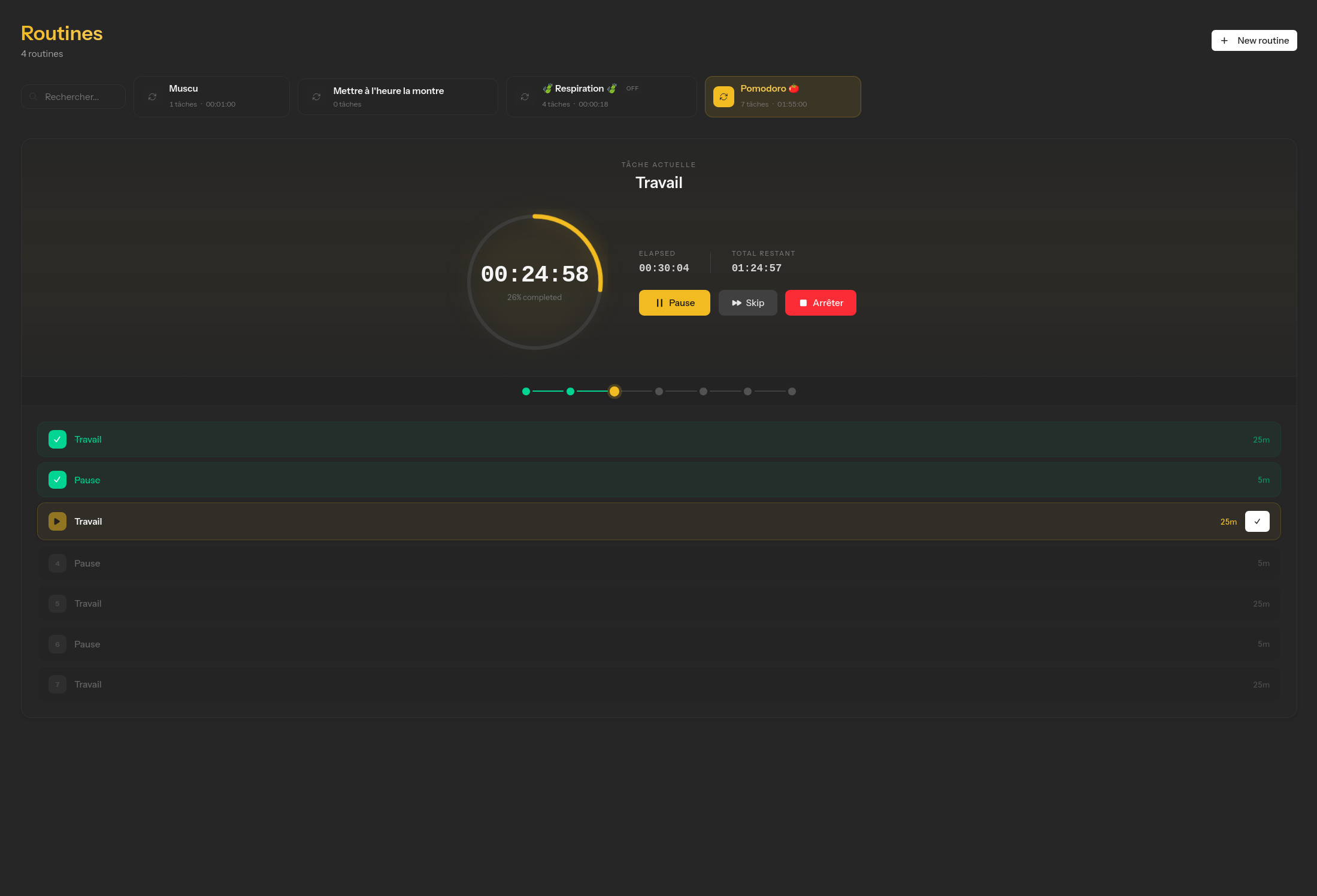 Capture d'ecran d'une routine en cours d'execution dans Elix